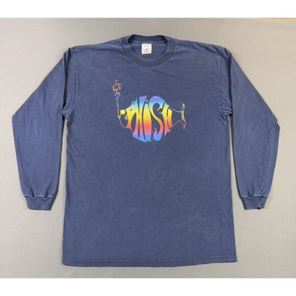 Vintage 90s Y2K Phish Band Tee Rare Promo Tour Concert Album Long Sleeve Blue L - Picture 1 of 7
